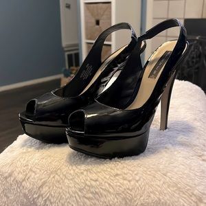 Steven by Steve Madden Black Patent Leather Peep ToeSlingback High Heels Size 10